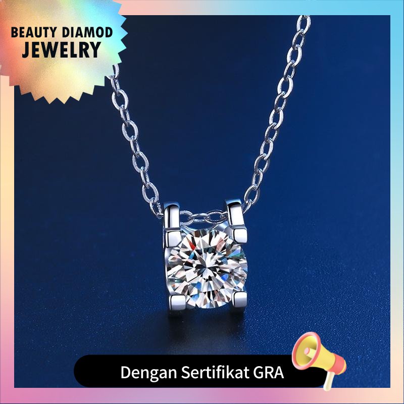 Beauty Diamod Jewelry 100% Kalung Moissanite Asli, Emas Putih 18k, Panjang 45cm