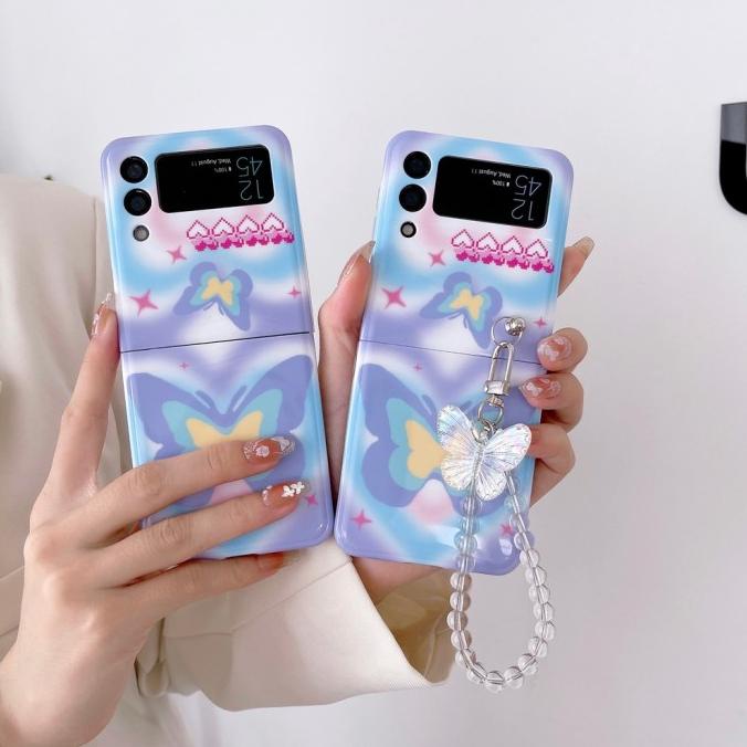 casing kupu-kupu samsung galaxy z flip 3 4 case chain butterfly
