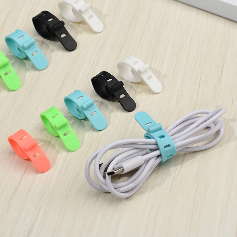 1pc Klip Pengikat Kabel Data / Charger / Earphone Bahan Silikon Lembut Anti Hilang Warna Acak