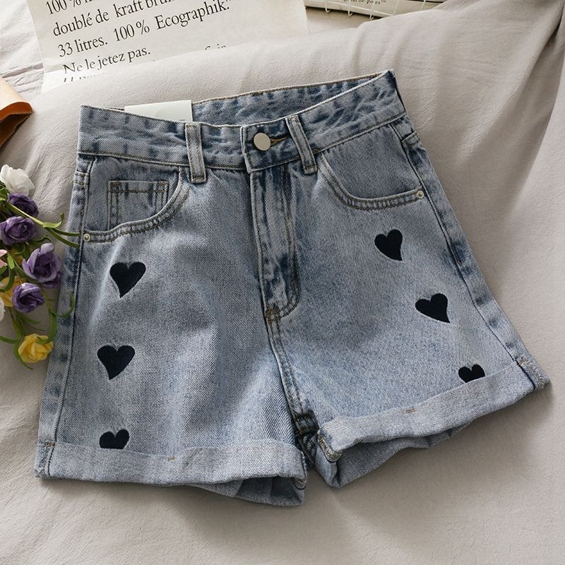 celana jeans pendek stretch jins wanita kulot jeans love hightwaist hot pants wanita cewek ootd korean style kekinian