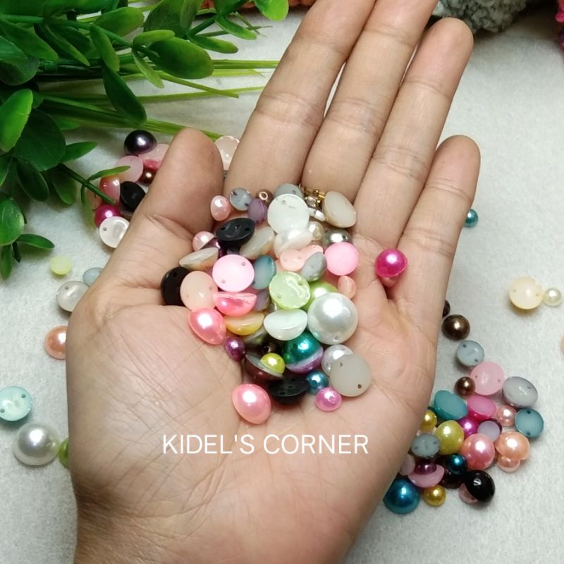 25gr mutbel / mutiara belah / half pearl mix warna dan ukuran