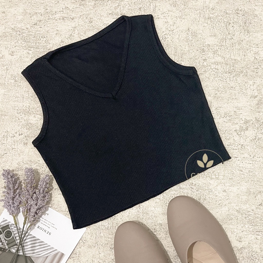 CAVALU V-Neck Tank Top Korea Crop Tanktop Korean Crop Top Basic Tengtop 140