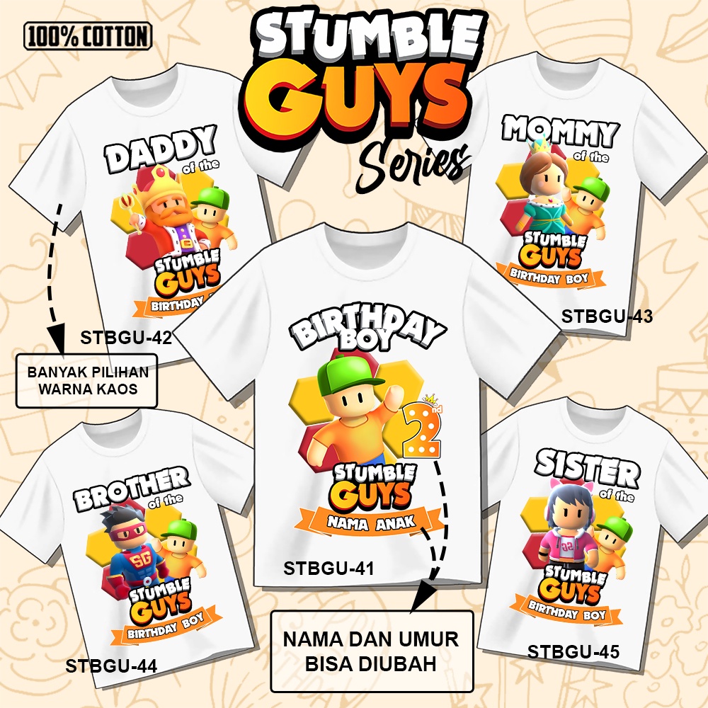 Kaos Ulang Tahun Stumble Guys ULTAH COUPLE ANAK DAN DEWASA