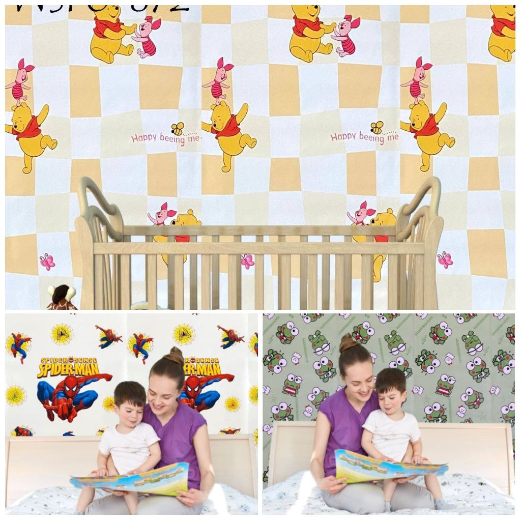 Wallpaper Wallsticker Hiasan Dekorasi Dinding Motif Anak Lucu Beruang Kelinci Spiderman Keroppi Winnie The Pooh 10m