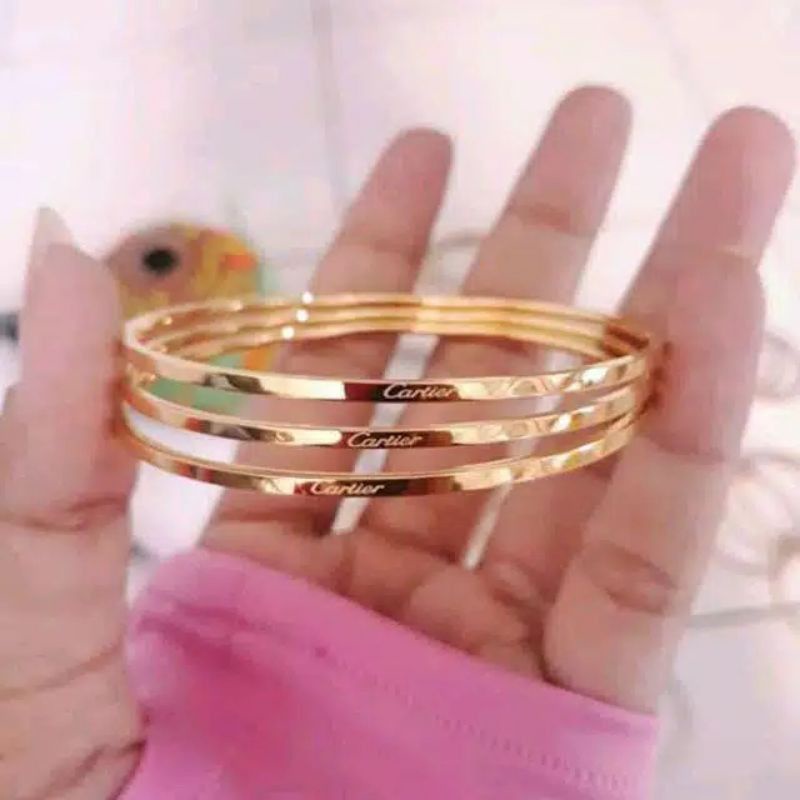 Gelang Tangan Titanium Keroncong isi 3pcs Asli 100% Anti karat luntur dan alergi