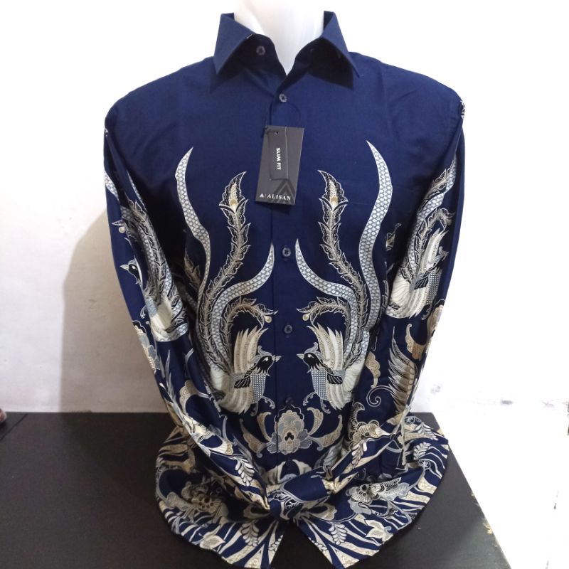 Jual Alisan Batik Printing 00273 Dasar Biru/Hitam Panjang Slimfit