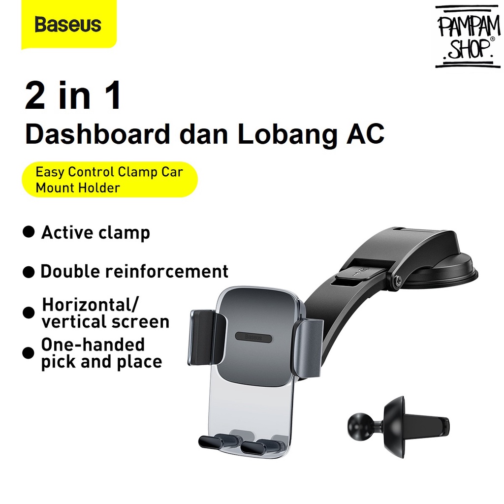 Baseus Original Car Holder Easy Control Clamp 2 in 1 Air Outlet Lobang AC Dashboard Phone Mount A Set Dudukan HP Mobil Ori Dasbor