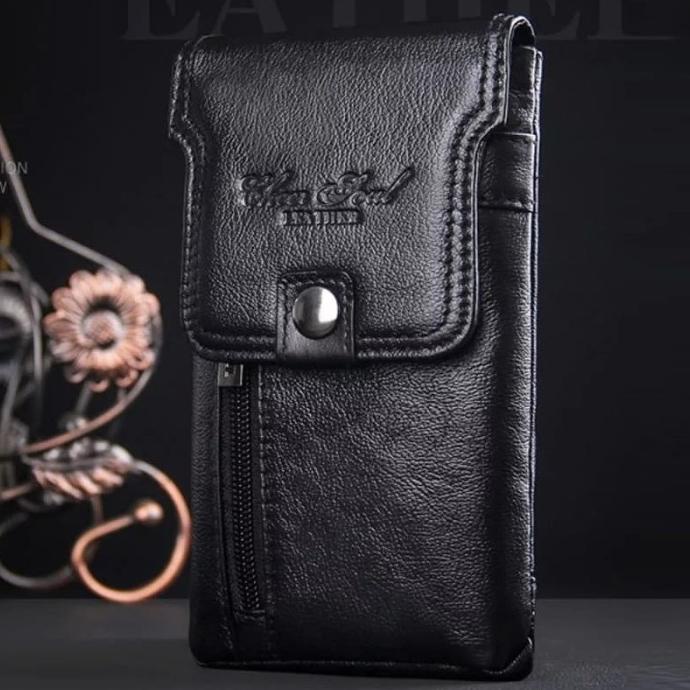 Dompet Hp Kulit Sarung Hp Kulit Asli Pria Cantel Pinggang Hitam 3227