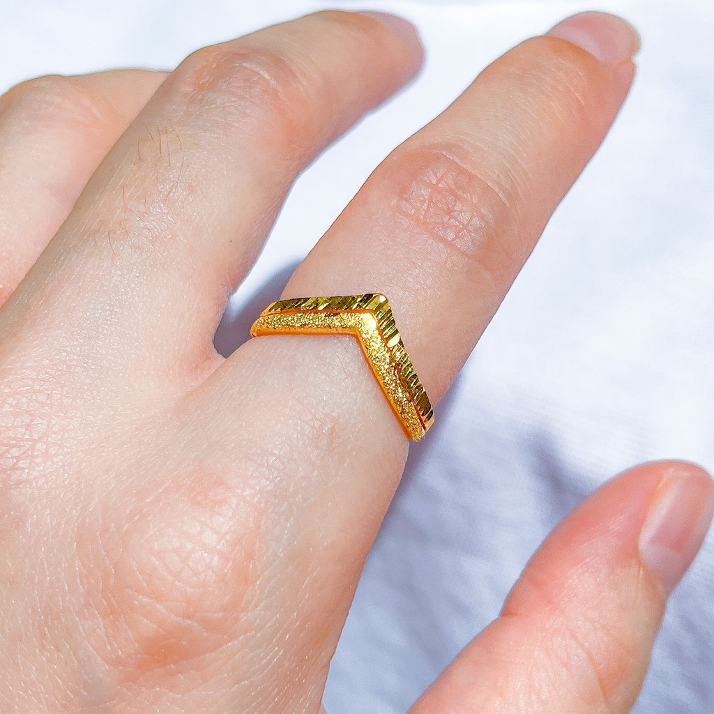 NEW! Cincin V anak dan dewasa emas asli kadar 70 lokal doff kilat Fuji Aurel tanpa permata shining moon gold ring 1 gram