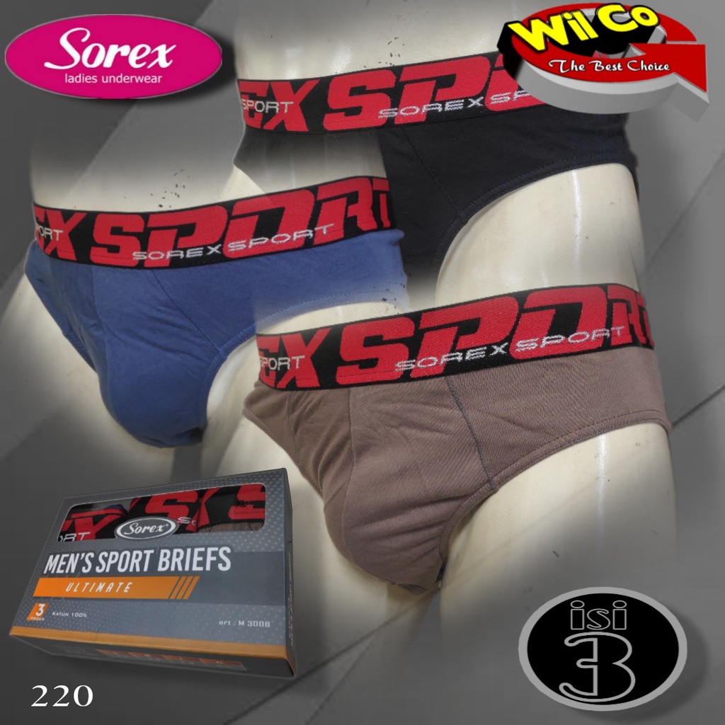 K220T - (DIJUAL PER 1 BOX ISI 3 Pcs) CELANA DALAM PRIA CD PRIA PAKAIAN DALAM SOREX SPORT BRIEFT KATUN SIZE S - XL