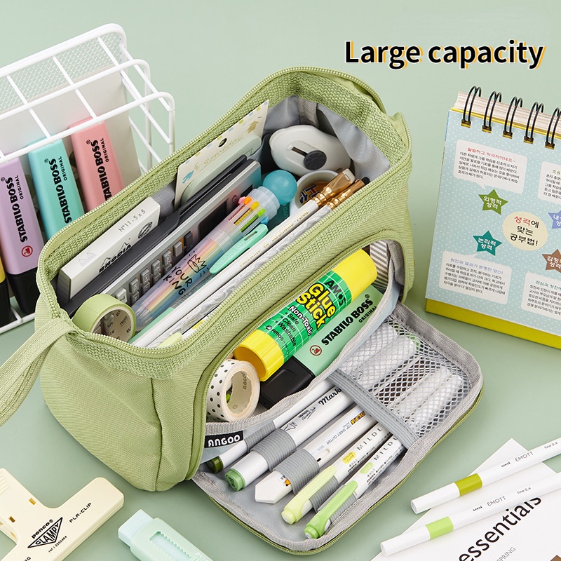 

Hot Sale Double Canvas Pencil Case Large Capacity Multifunction Portable Stationery Box Pencil Pouch