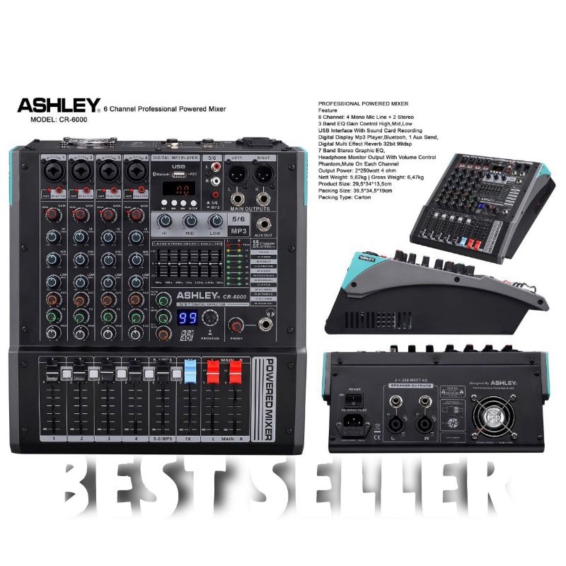 Power Mixer Ashley CR 6000 Original 6 Channel ASHLEY CR6000