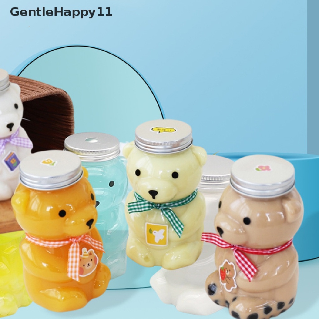 Gentlehappy Botol Minum Plastik Sekali Pakai Motif Beruang Lucu Dengan Tutup Untuk Jus / Susu / Teh