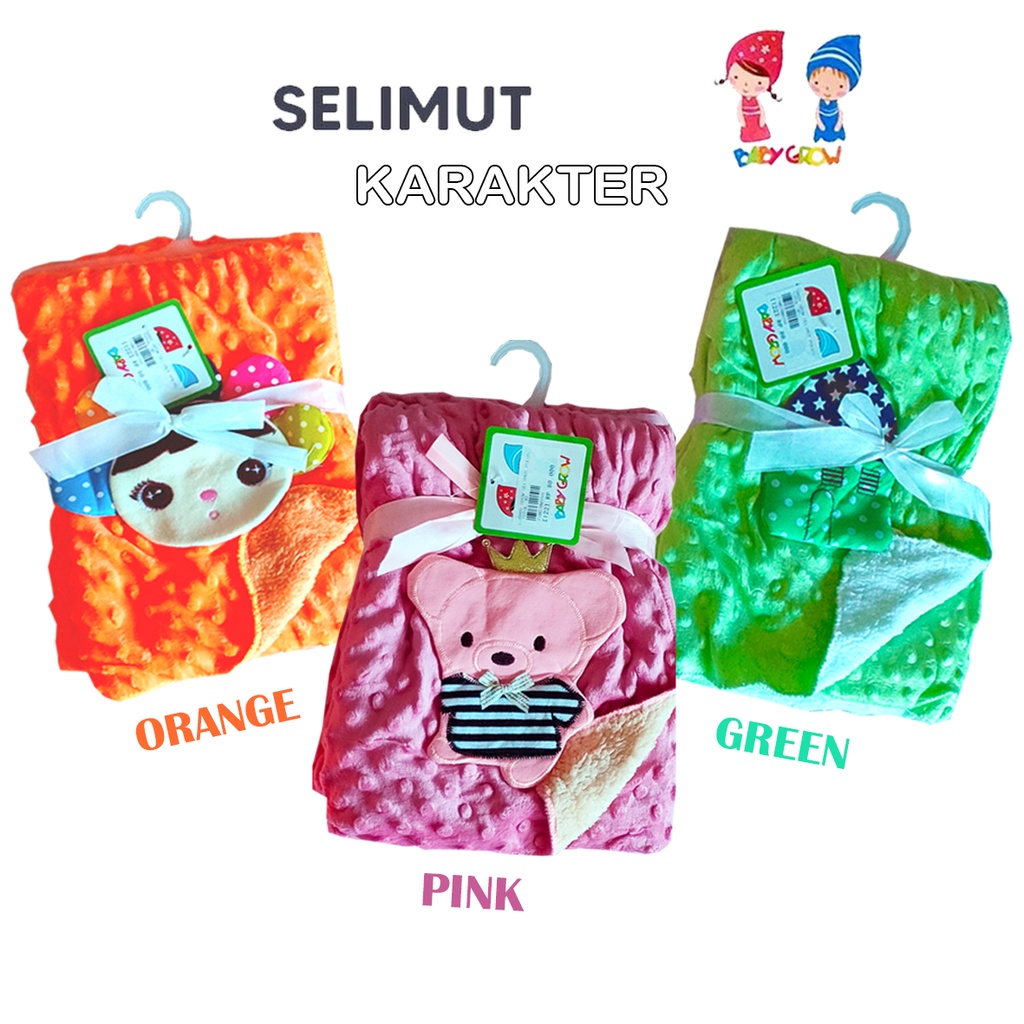 Selimut Bayi Bulu Lembut Dot Besar Baby Grow Double Fleece 3D Karakter