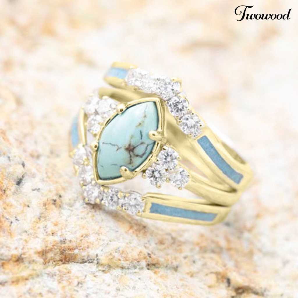 3pcs / Set Cincin Turquoise Berlian Imitasi Bahan Alloy Untuk Wanita