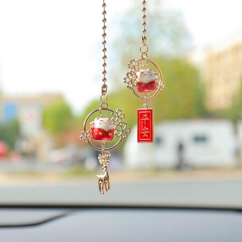 Rebuy Lucky Cat Liontin Good Luck Cute Decor Interior Mobil Hiasan Gantung Lucky Cat Charm Kartun Kucing Keramik Hiasan Mobil Dekorasi Kamar Auto Spion Pendant