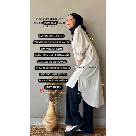 Ganac tunik kemeja oversize linen wanita - linen crinkle shirt - atasan wanita lengan panjang - oversize dress - shirt dress by a cloth