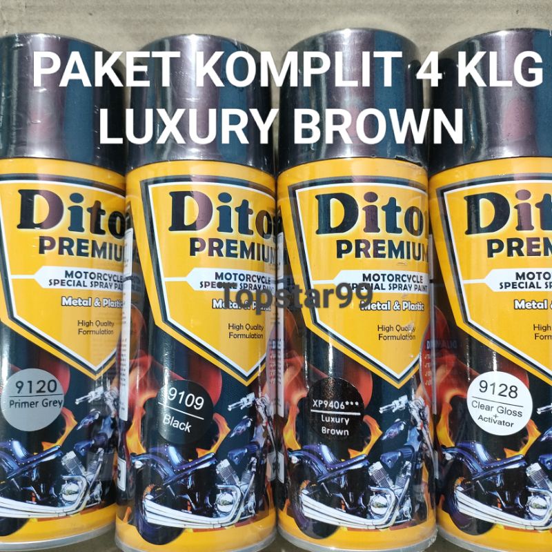 Pilok Cat Diton Premium Paket Lengkap 4 Kaleng Luxury Brown Coklat Xirallic Xiralic 9406 Primer Grey 9120 Black 9109 Clear Gloss 9128 400cc Pilox Paketan Cat Semprot Special Spray Paint