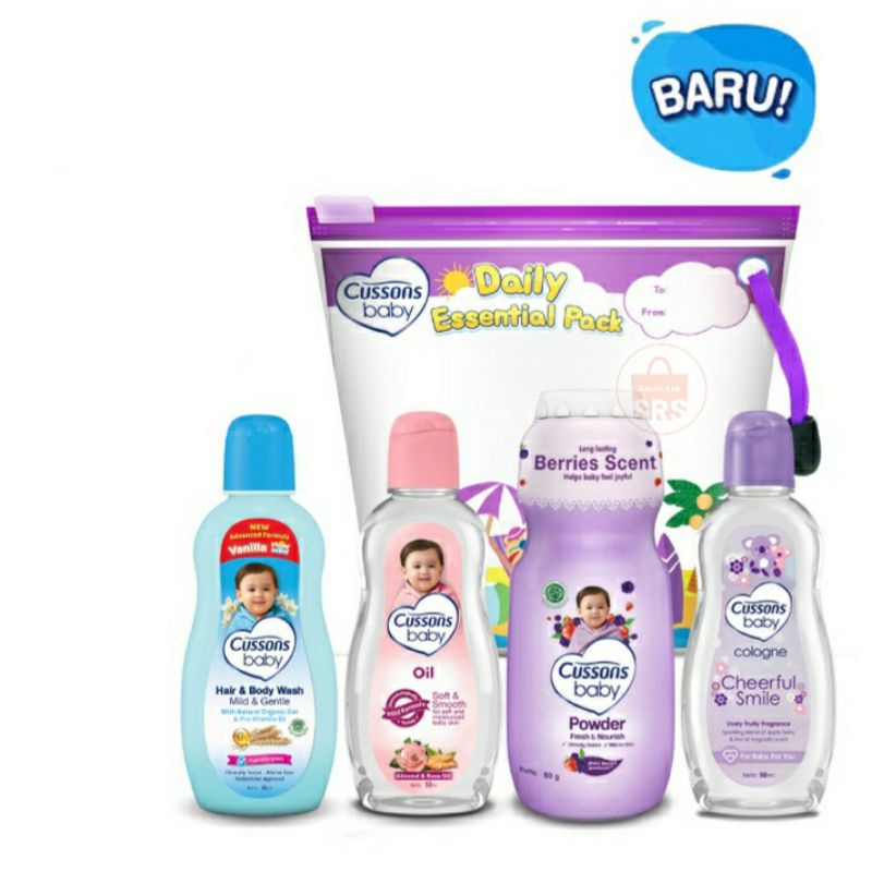 5 in 1 | 4 in 1 Cussons Baby Daily Essential Pack + Telon, Cussons Mini Gift Bag, Gift Set Bayi, Kado Bayi, Set Bedak Bayi