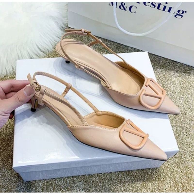 [COD] 40666 Heels Wanita Import VD Hak 5cm Tali Belakang