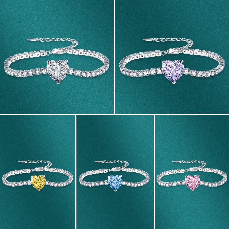 Pandora Gelang 925 Silver Bentuk Hati Hias Berlian Kubik Zirkonia Dapat Disesuaikan Untuk Wanita