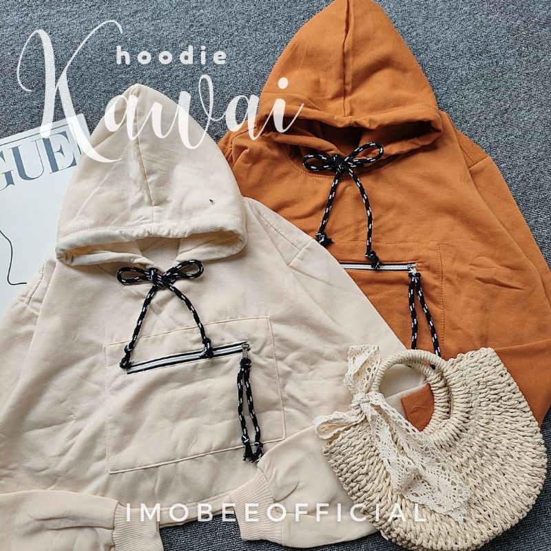 KAWAI HOODIE // HOODIE CROP POCKET SAKU TALI FLEECE