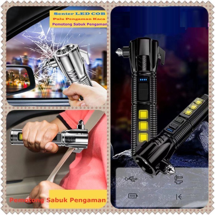 Barangunik2021 -Senter LED COB Palu Pengaman kaca Mobil Multifungsi - Safety Hammer