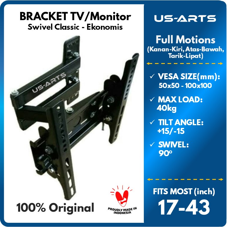 Bracket TV Lengan Swivel/Swifel/Swifle 22 24 28 32 40 43 Inch 6 Arah