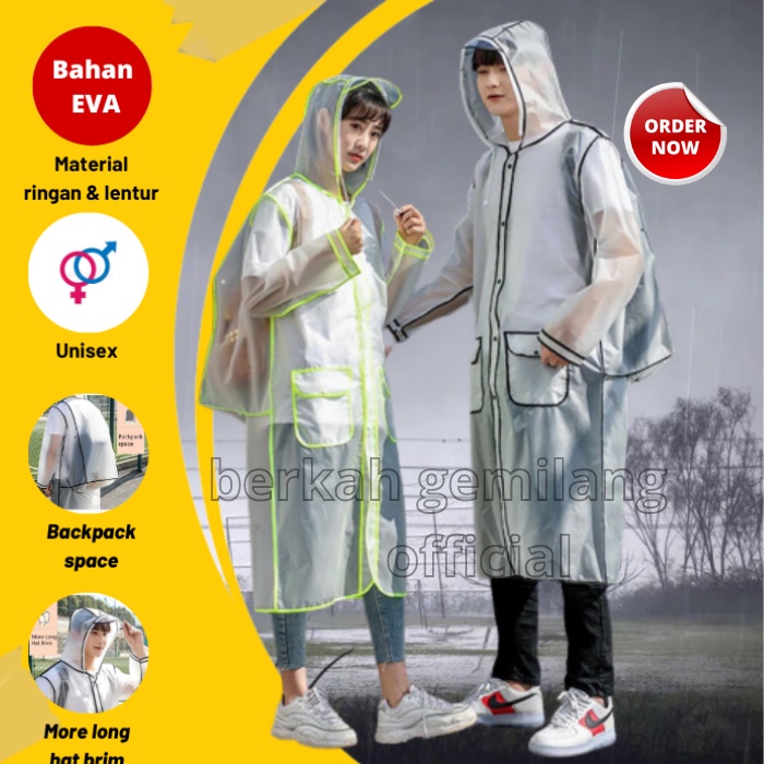 Jas Mantel Hujan Pria Wanita Dewasa Korea Korean Style Viral Jumbo Tebal Kuat Lentur Transparan