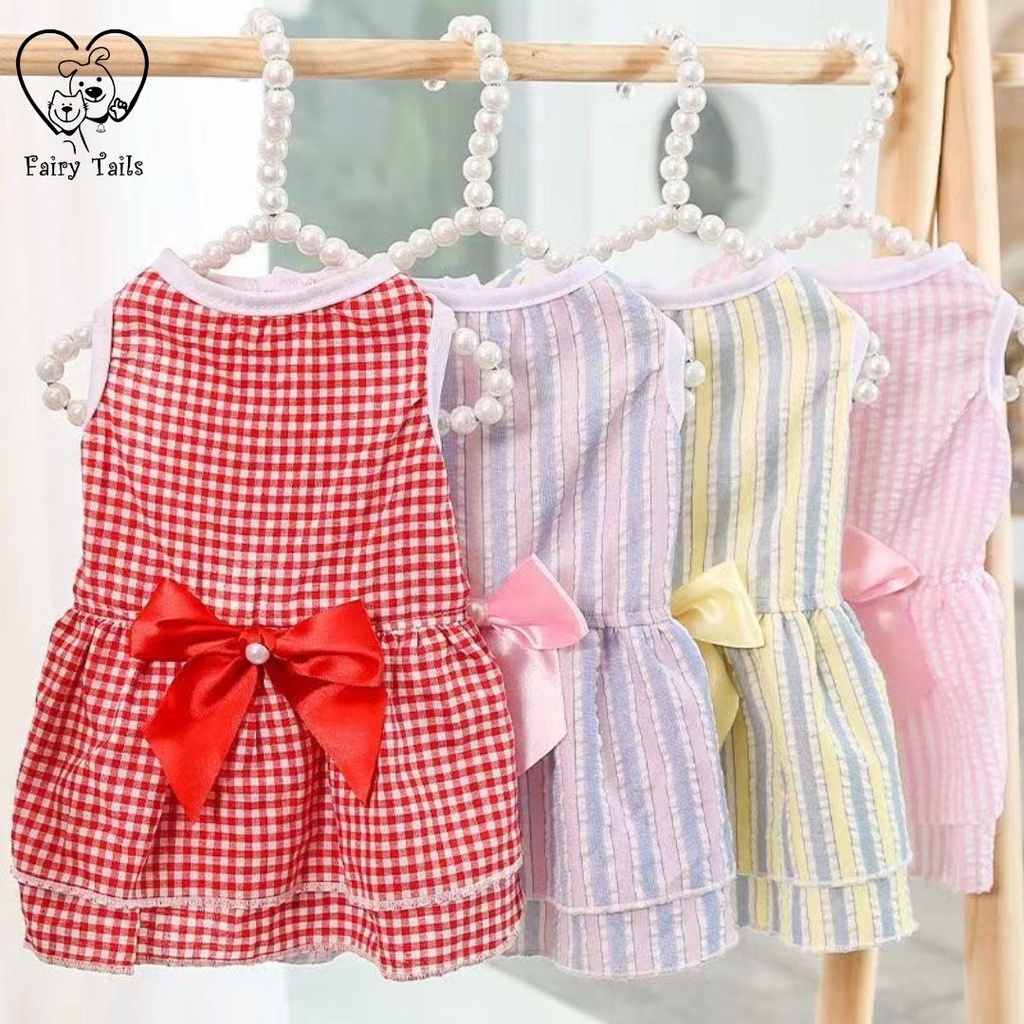 Baju Anjing Kucing Kostum Dress dengan Pita Lucu (Dress Anjing Kucing)| Pet Ribbon Dress