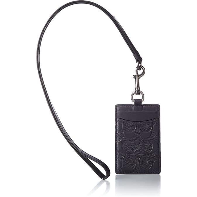 

LANYARD COACH Lanyard Id TAG Signature Embossed Black Leather ORIGINAL
