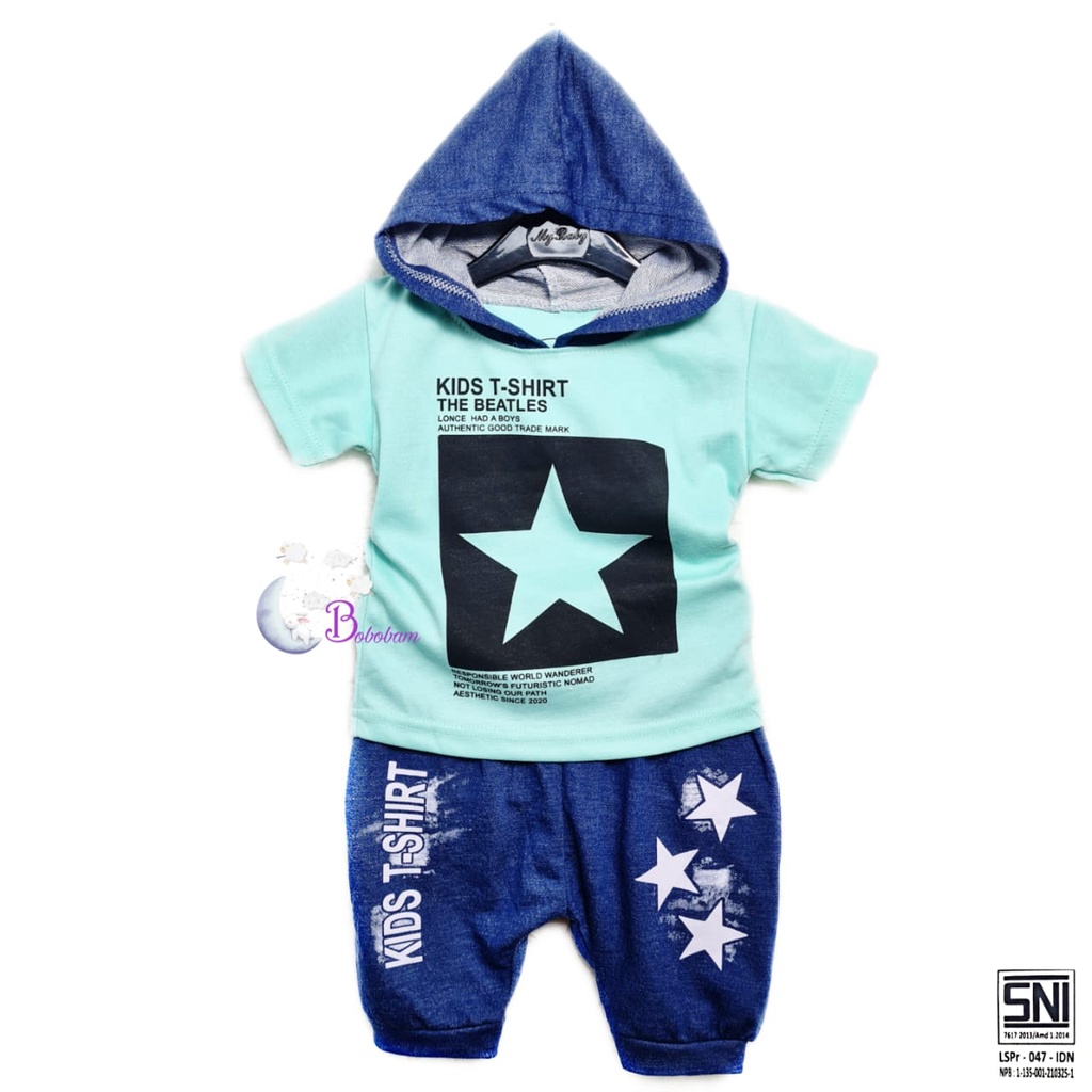 BOBOBAM BAJU BAYI LAKI LAKI SETELAN ANAK COWO LUCU STELAN COWOK 6 12 BULAN KEREN TRENDY KEKINIAN HOODIE STAR