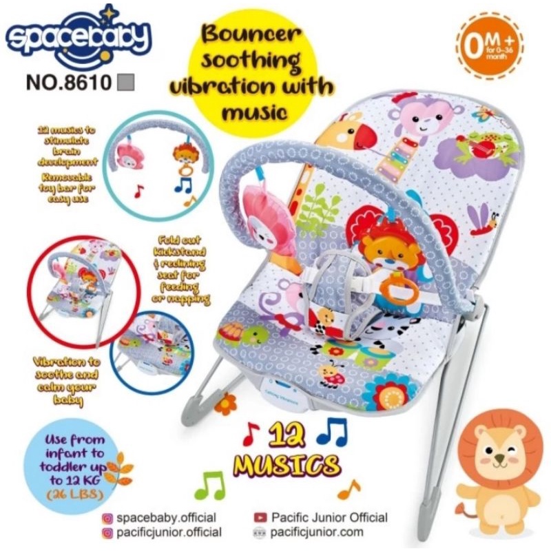 spacebaby space baby bouncer soothing vibration with music kursi ayunan bayi sb 8610