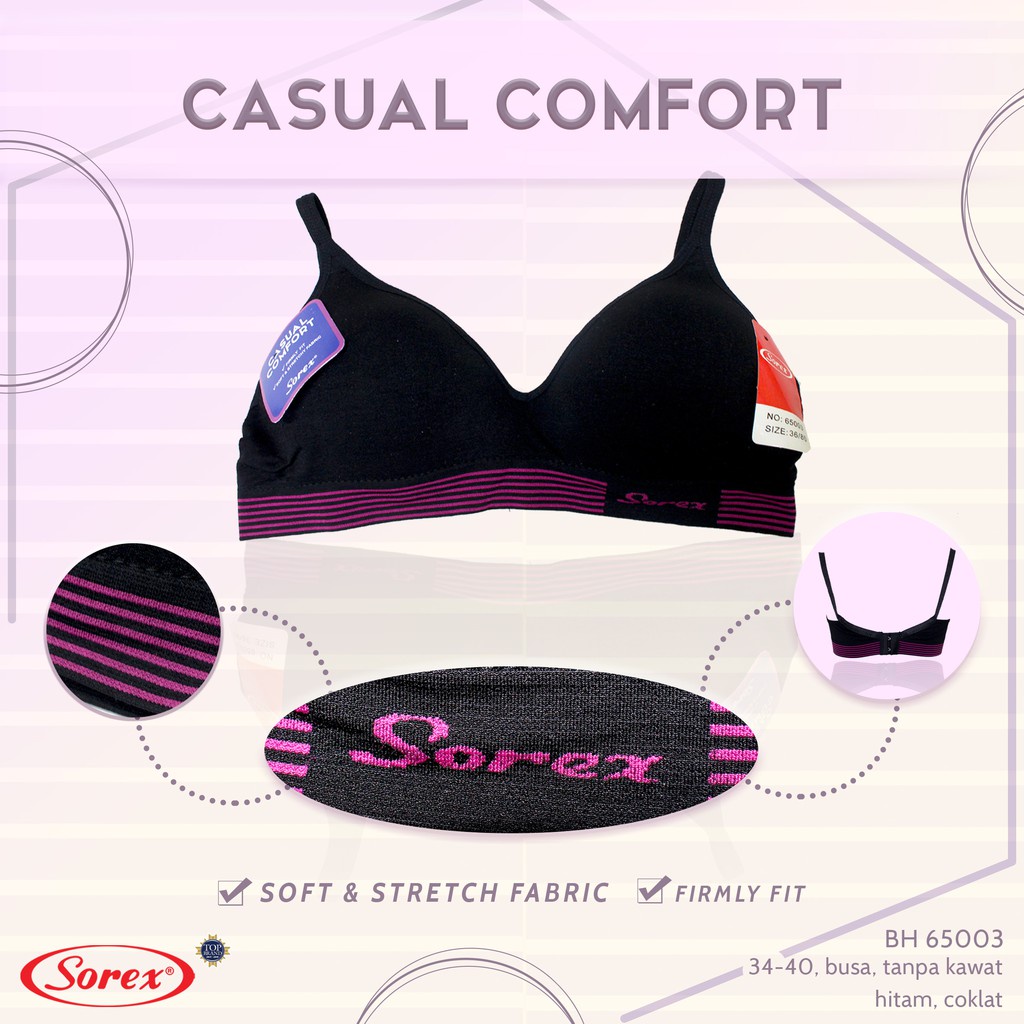 K162 - BRA WANITA SOREX SOFT AND STRETCH BUSA SEDANG TANPA KAWAT SIZE 34 - 40 DUA PENGAIT