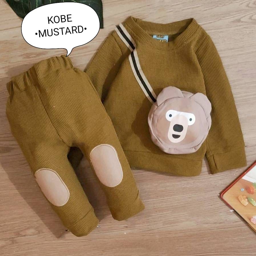 Setelan Anak Cowok - Baju Bayi Laki - Laki Model Sweater stelan Tangan Panjang Celana Panjang Motif Kobe Bear Usia 6 Bulan-3 Tahun