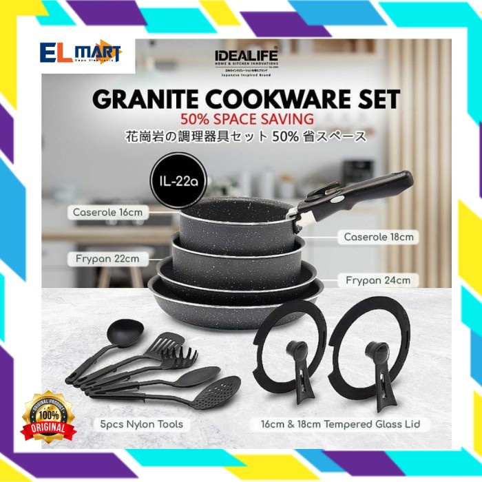 Idealife Panci Marble Set Granite Cookware Set 12pc IL 22a 22 a IL22a