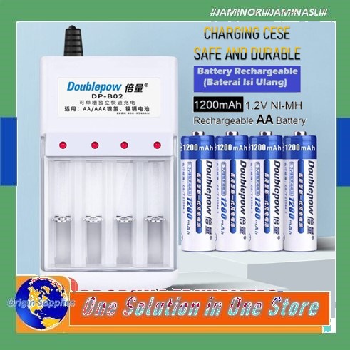 Charger Baterai AA AAA Doublepow 4 SLOT + Baterai AA Doublepow Casan Batre AA AAA Alat Cas Batre AA