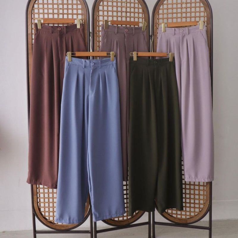 LOOSE PANTS TROUSERS CELANA ANTI KUSUT WANITA CELANA KULOT WANITA CELANA KANTOR FORMAL CELANA KERJA WANITA PINGGANG KARET JUMBO CELANA KANTOR WANITA CELANA BAHAN WANITA