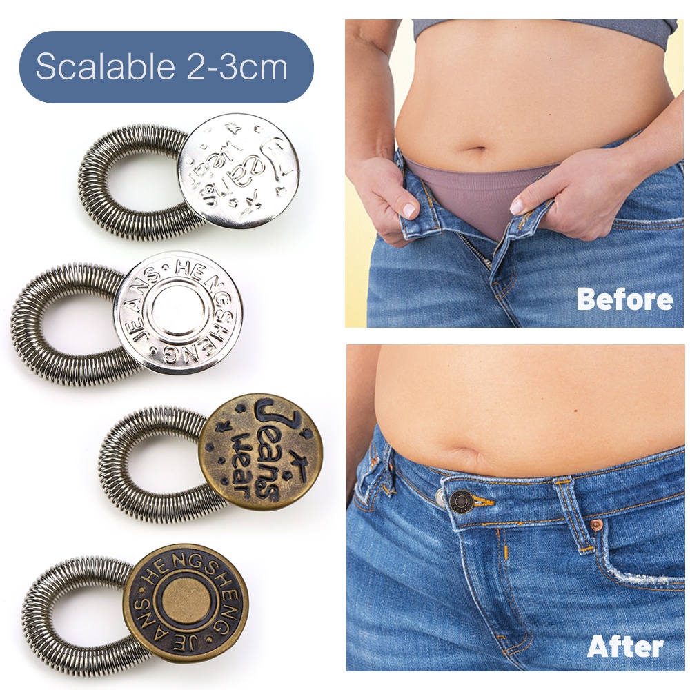 1pc Spring Button Extender Untuk Celana Celana Jeans Gratis Jahit Adjustable Retractable Waist Extenders Metal Buttons Waistband Expander