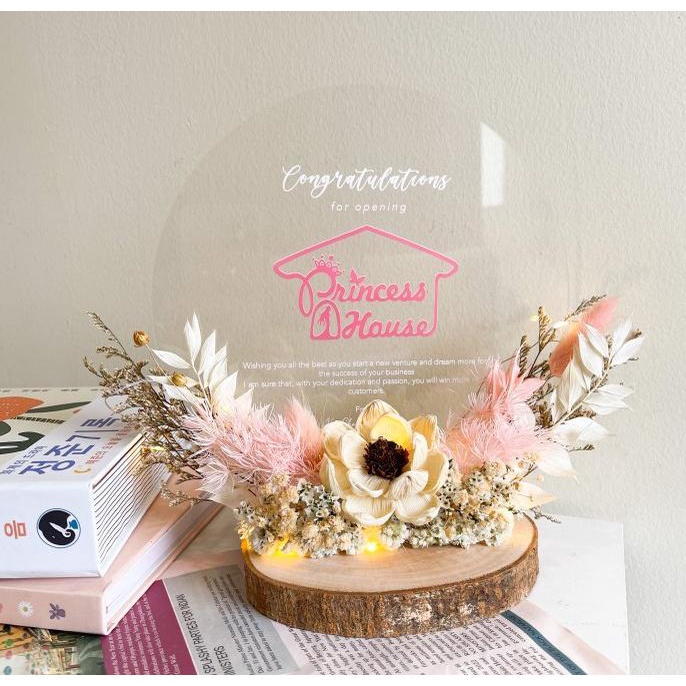 WOODIE - papan bunga kering akrilik frame hadiah custom opening toko