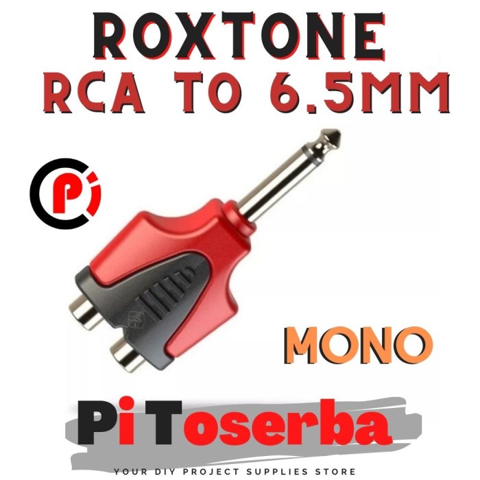 ROXTONE Jack Converter Female RCA 2 to Male Akai 6.5mm Mono Plug