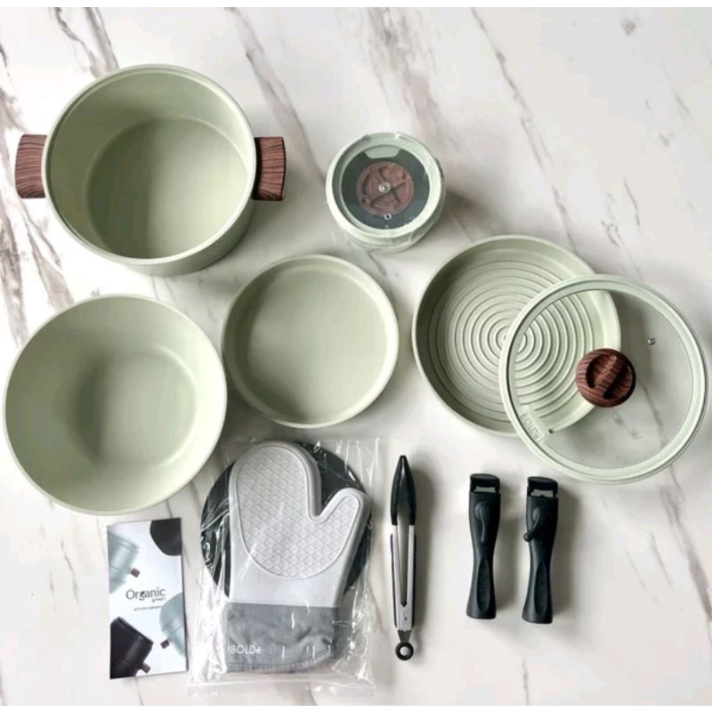 Organic Green ALL IN ONE Cookwares 9 Pcs  Original Bolde