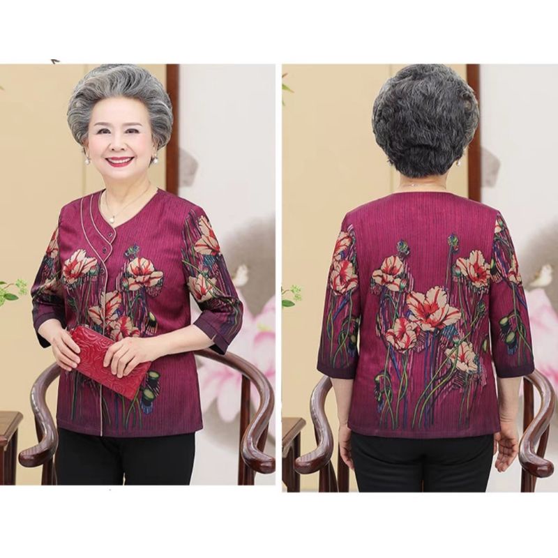 0002 CNY Healthy Floral Printed Blouse Baju Lansia Baju Ibu Baju Nenek Blus Nenek
