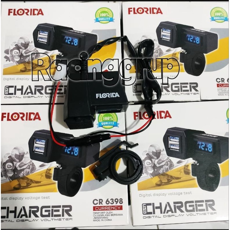 Voltmeter Digital Usb Double Charger Hp Di Stang Motor - Dual Usb Charger Hp Plus Voltmeter 12v(H875)