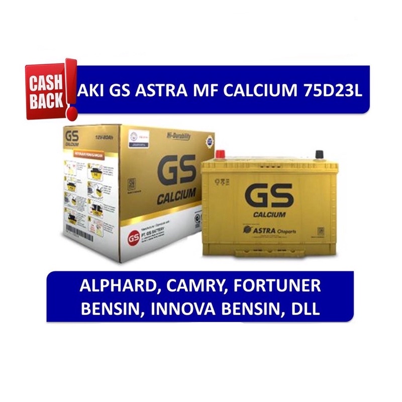 Aki GS ASTRA Calcium 75D23L Mobil Camry, Fortuner, Alphard, Innova