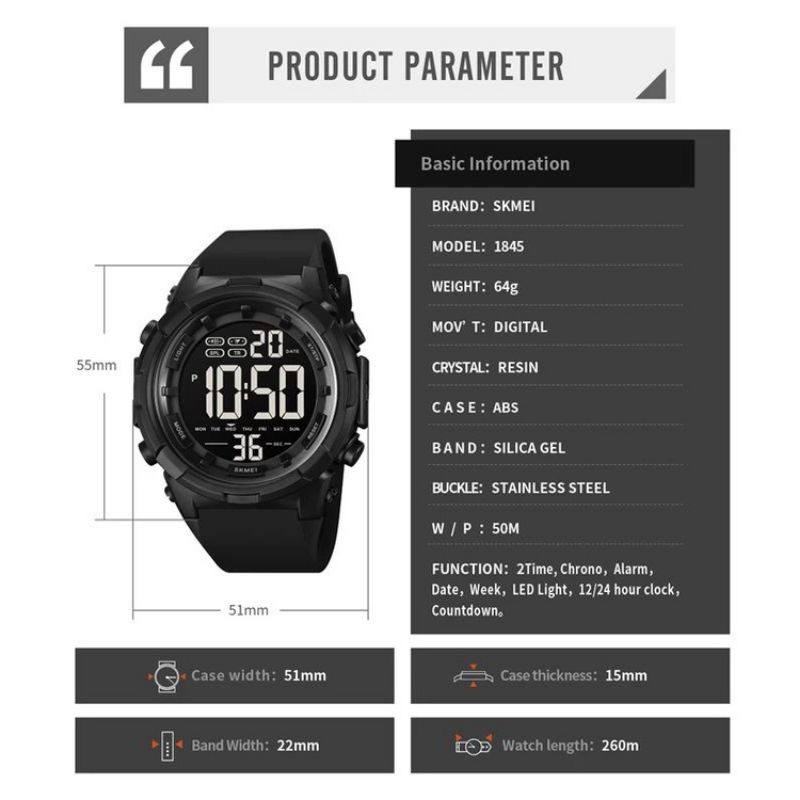 SKMEI 1845 Jam Tangan Pria Digital Sport Watch Anti Air 5 Bar