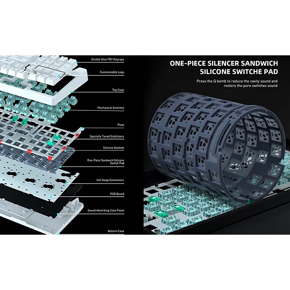 MARVO KG972W Wireless Gasket Mount Mechanical Keyboard ( 3 Modes )