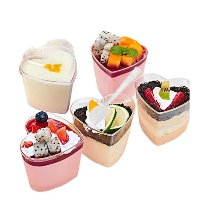 CUP DESSERT DAN PUDING HATI + TUTUP ISI 10 PCS