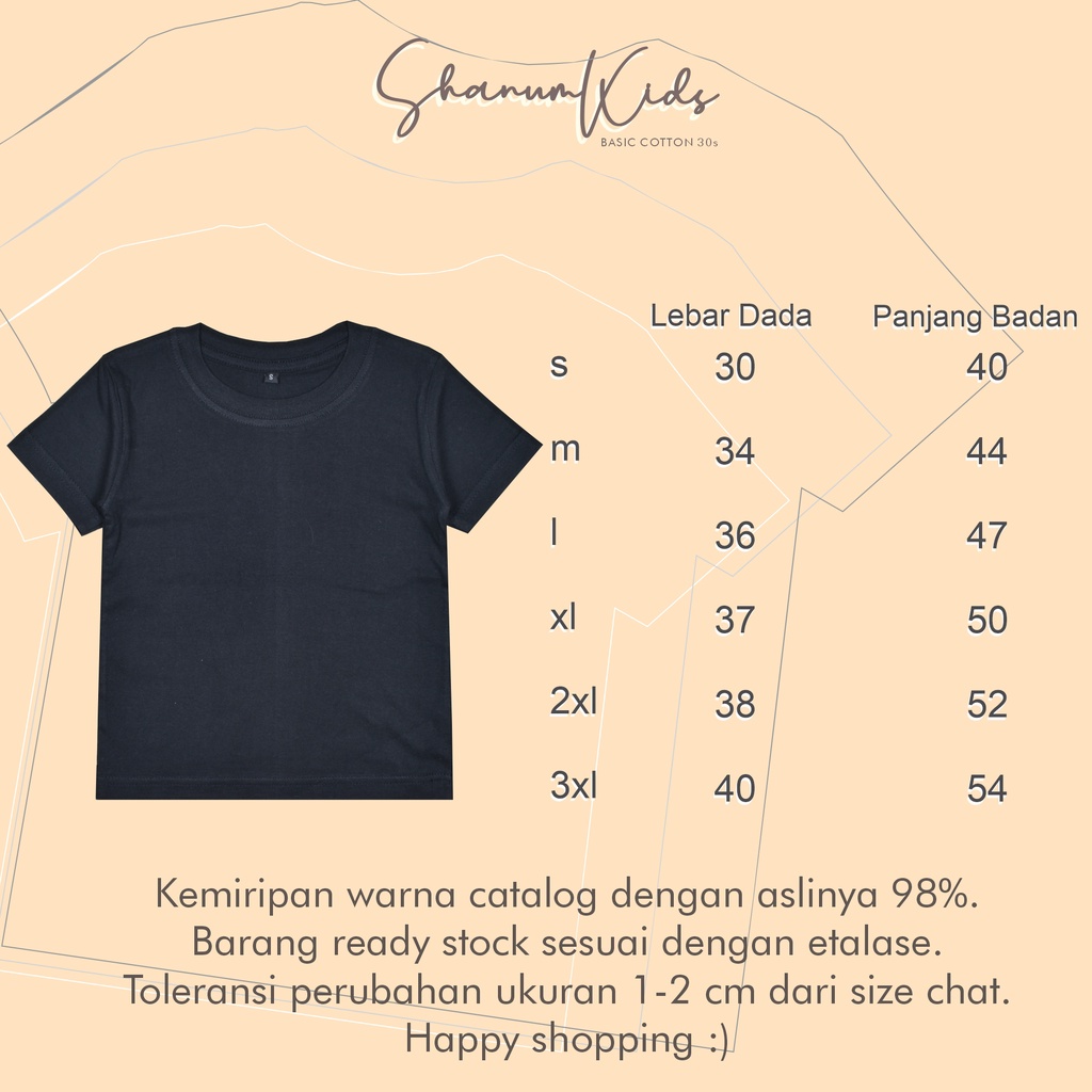 KAOS POLOS ANAK ANAK lLAKI LAKI PEREMPUAN BANYAK PILIHAN WARNA 1-12 TAHUN BAHAN KATUN