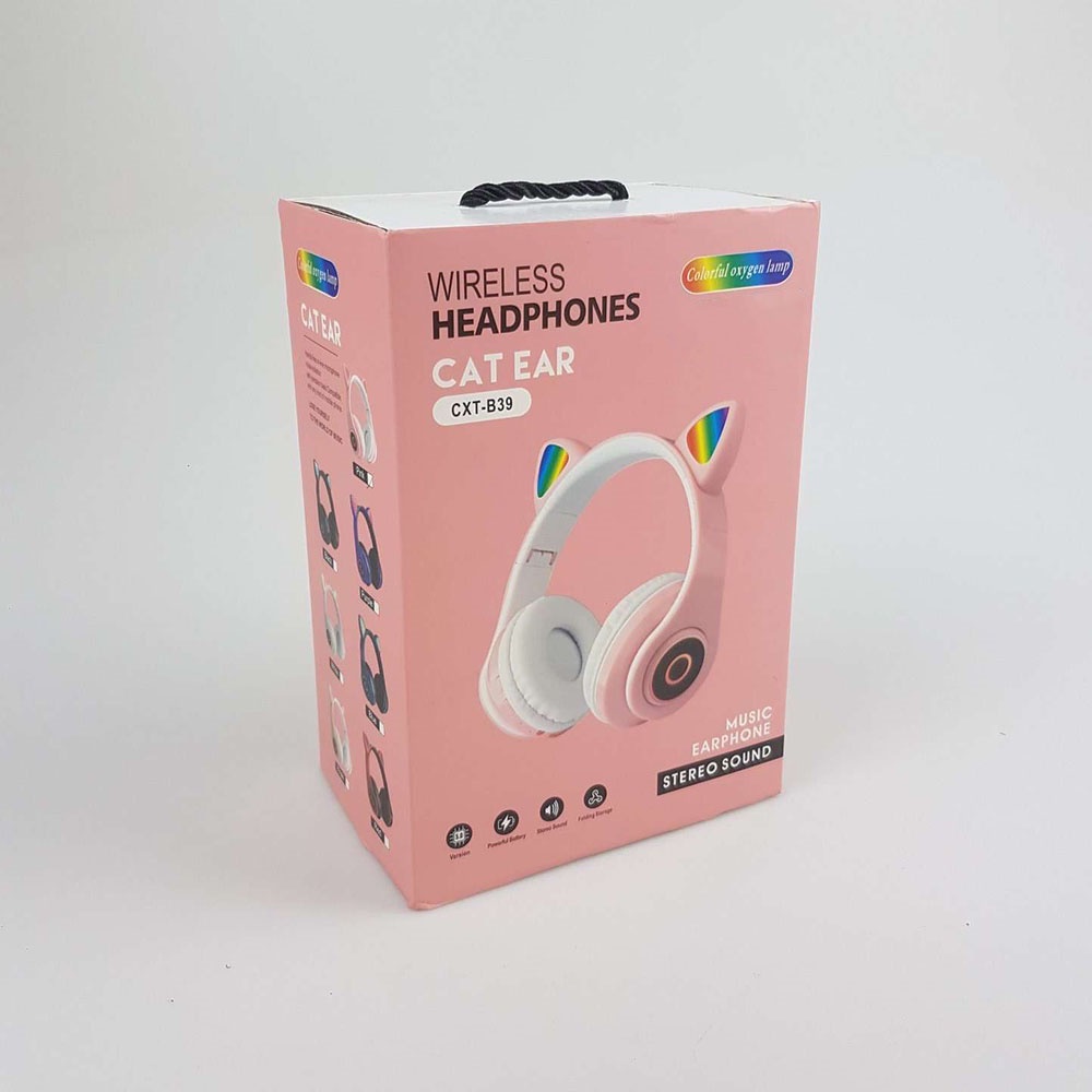 Headphone Bluetooth Headset Kucing Headphone kucing Cat Ear Headphone Telinga Kucing - Pink